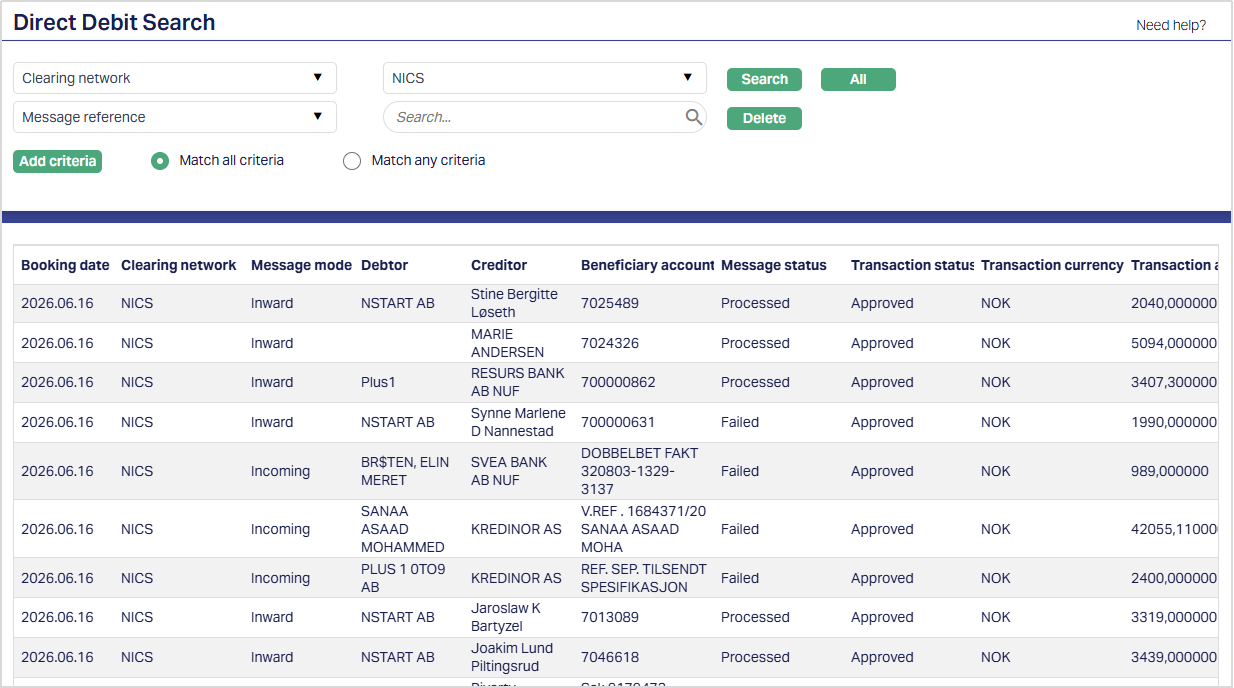 Direct Debit Search