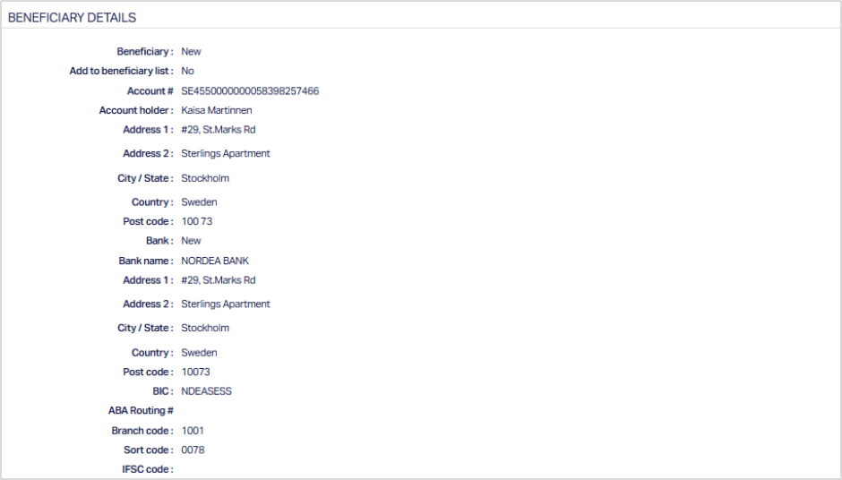 Beneficiary Details
View