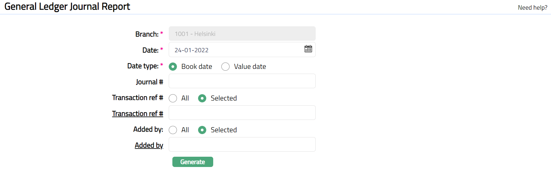 Journal Output Display Example Journal Report | Documentation