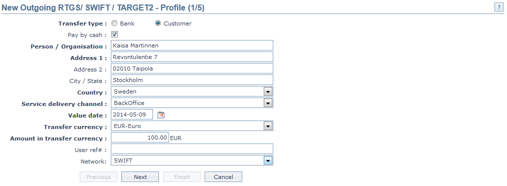 New Outgoing RTGS, SWIFT,TARGET2 - Profile 1_5(Pay By
cash)
