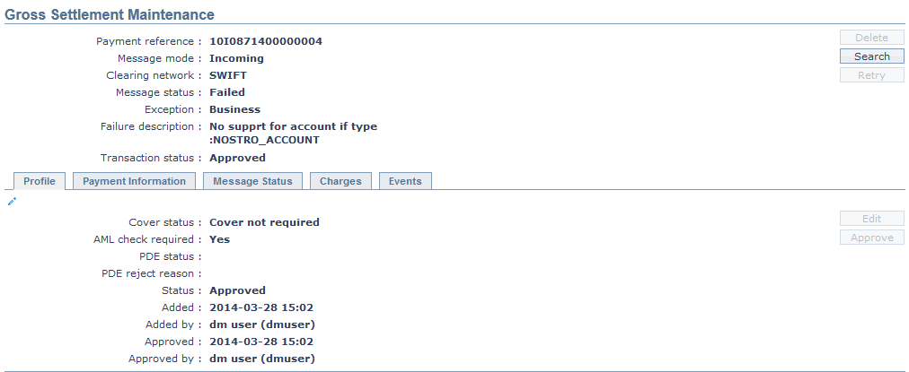 Gross Settlement Maintenance