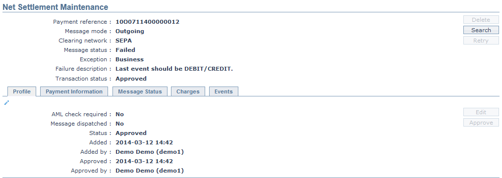 Net Settlement Maintenance