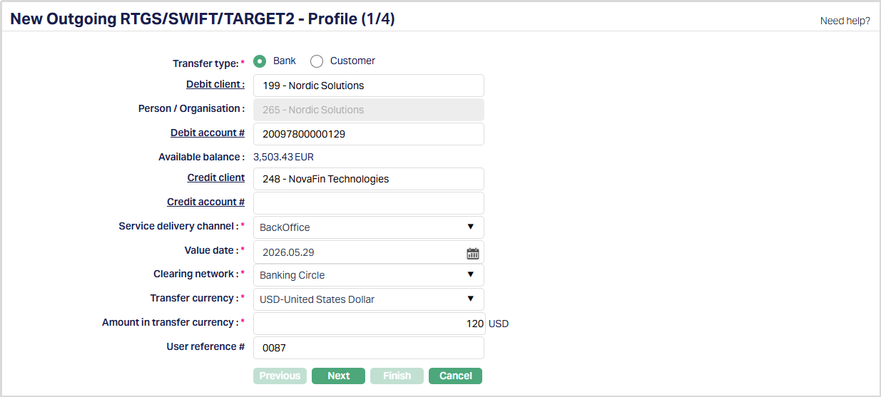 New Outgoing RTGS, SWIFT,TARGET2 - Profile
1_5(Bank)