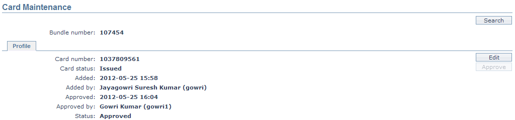Card Maintenance - Approval
confirmed