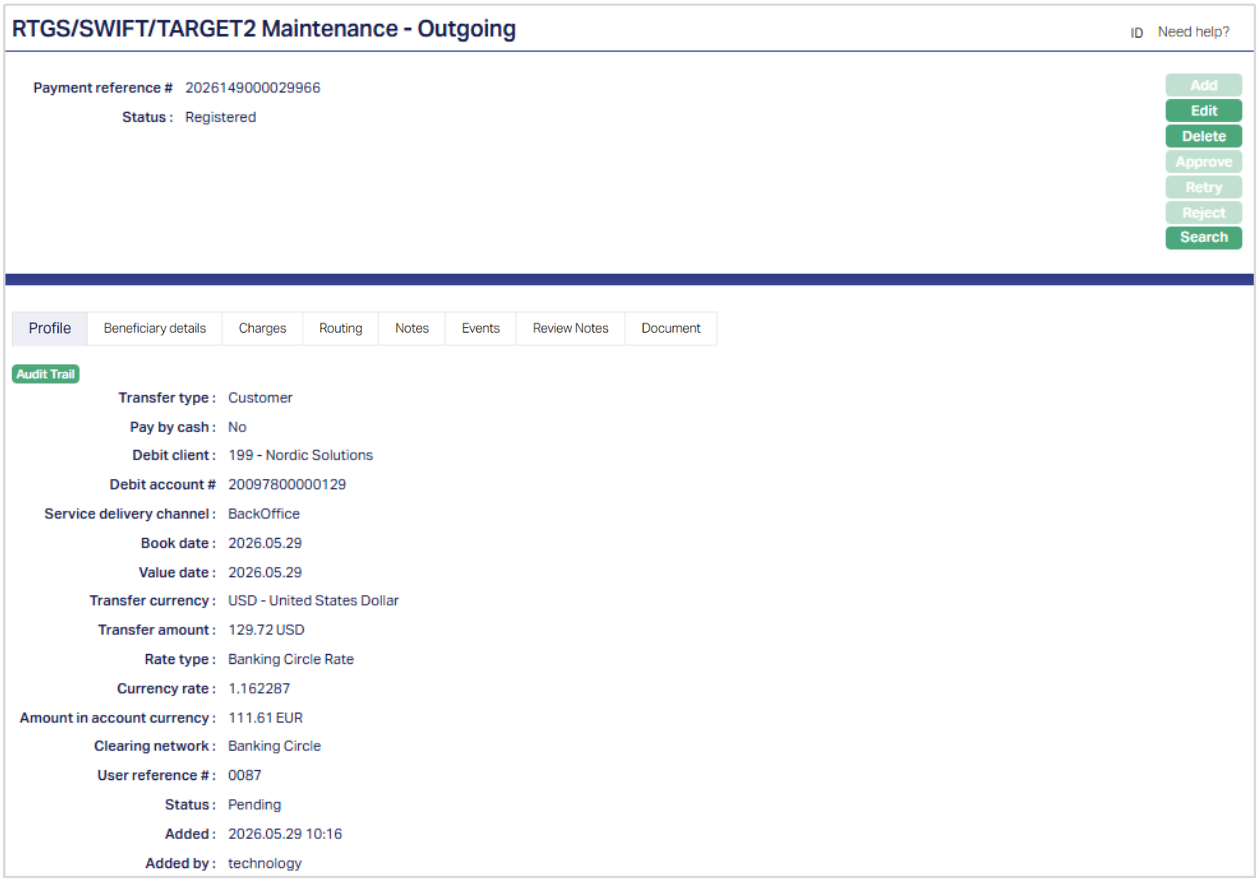 RTGS,SWIFT,TARGET2 Maintenance -
Outgoing